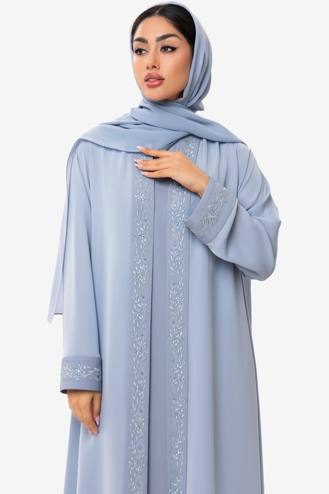Light Sky-Blue Embroidered Abaya