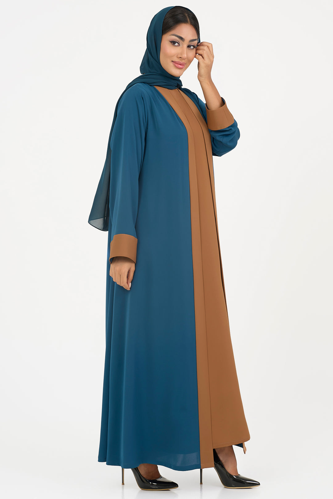 two-toned elegant petrol blue Colored Abaya