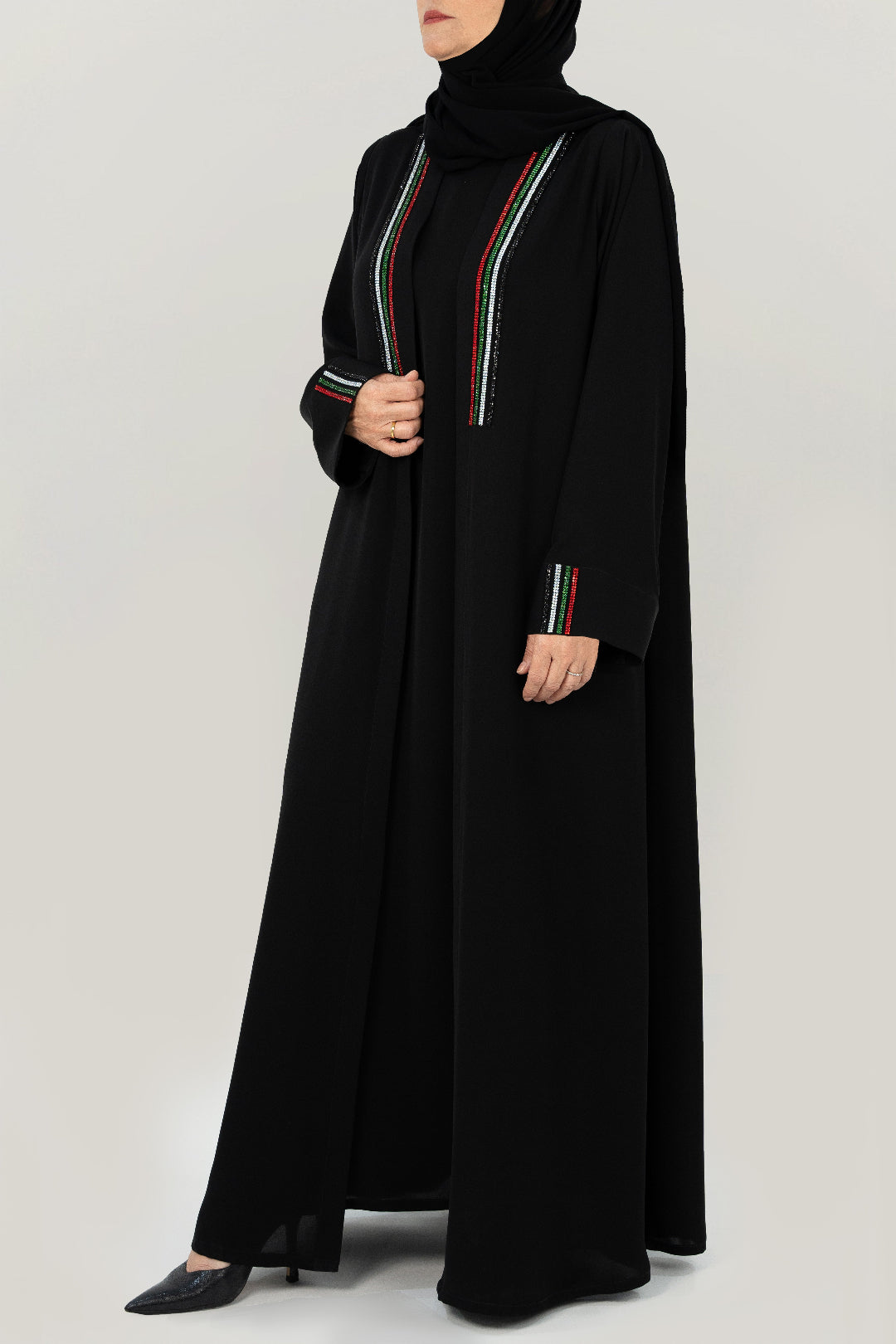 Crystal-Embellished Black Abaya Set