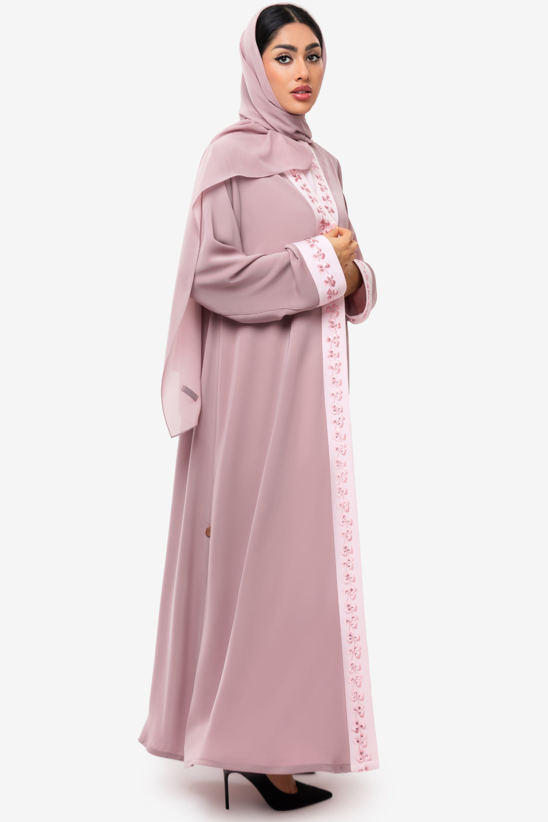 Pink Embroidered abaya