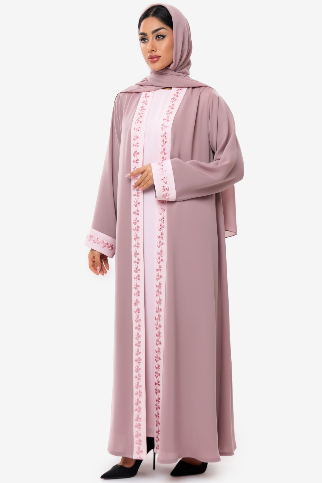 Pale Pink Embroidered Abaya