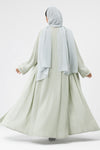 Classy Pale Green Embroidered Linen Abaya