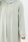 Classy Pale Green Embroidered Linen Abaya