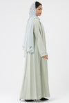 Classy Pale Green Embroidered Linen Abaya