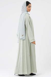 Classy Pale Green Embroidered Linen Abaya