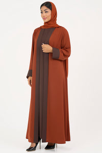 Elegant Burnt Orange abaya with Dark walnut Brown Dress