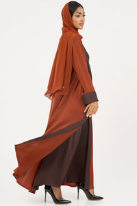 Elegant Burnt Orange abaya with Dark walnut Brown Dress