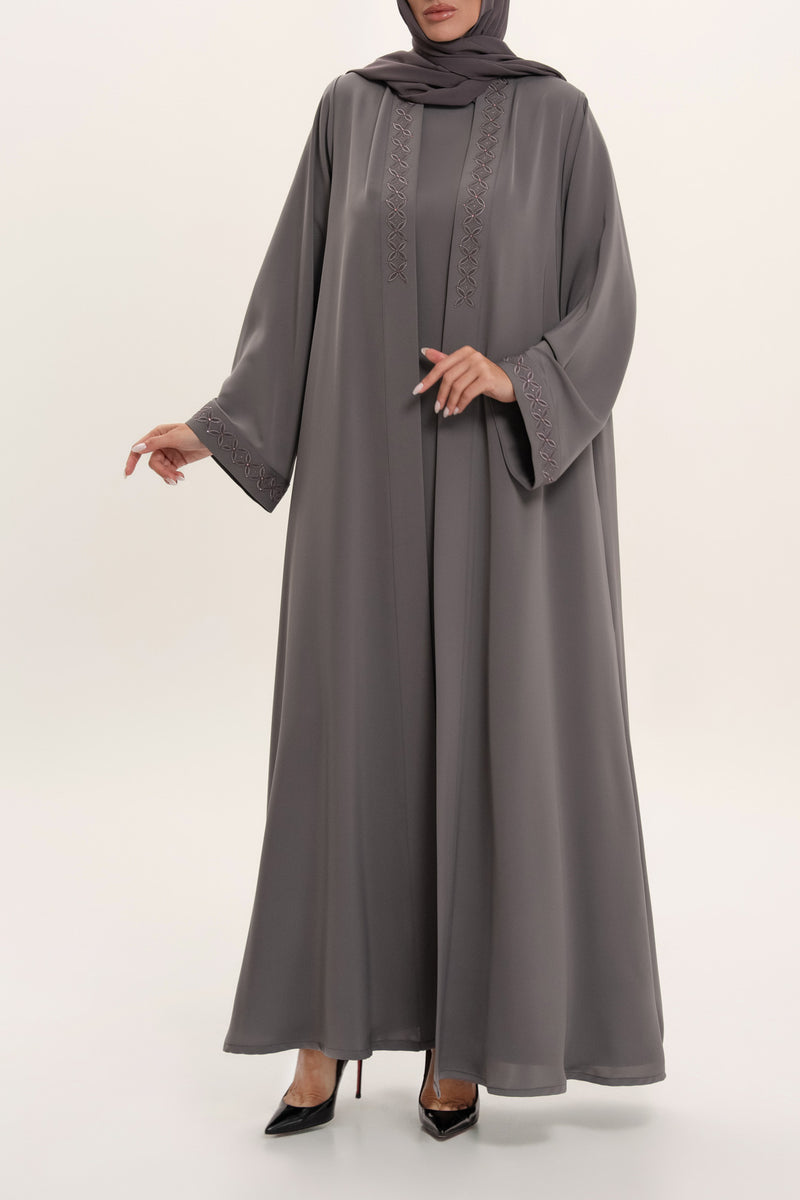 Stylish Grey Embroidered Abaya