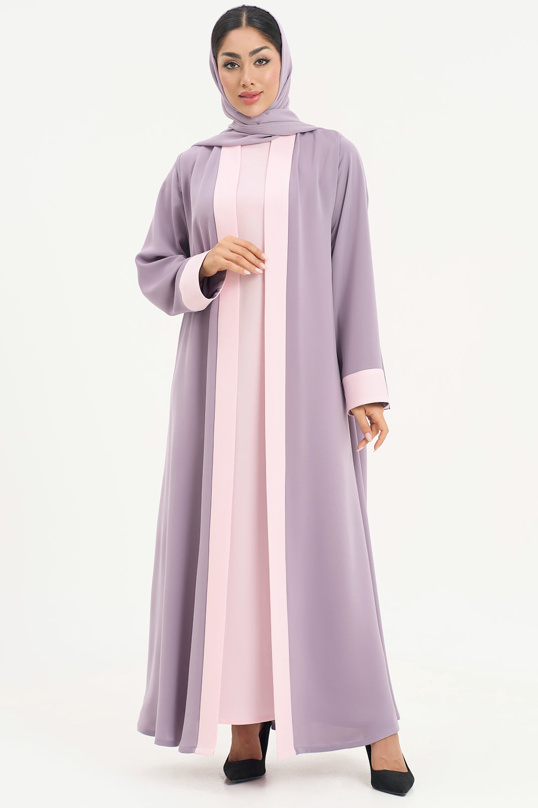 A two-toned elegant Mauve Colored Abaya Set