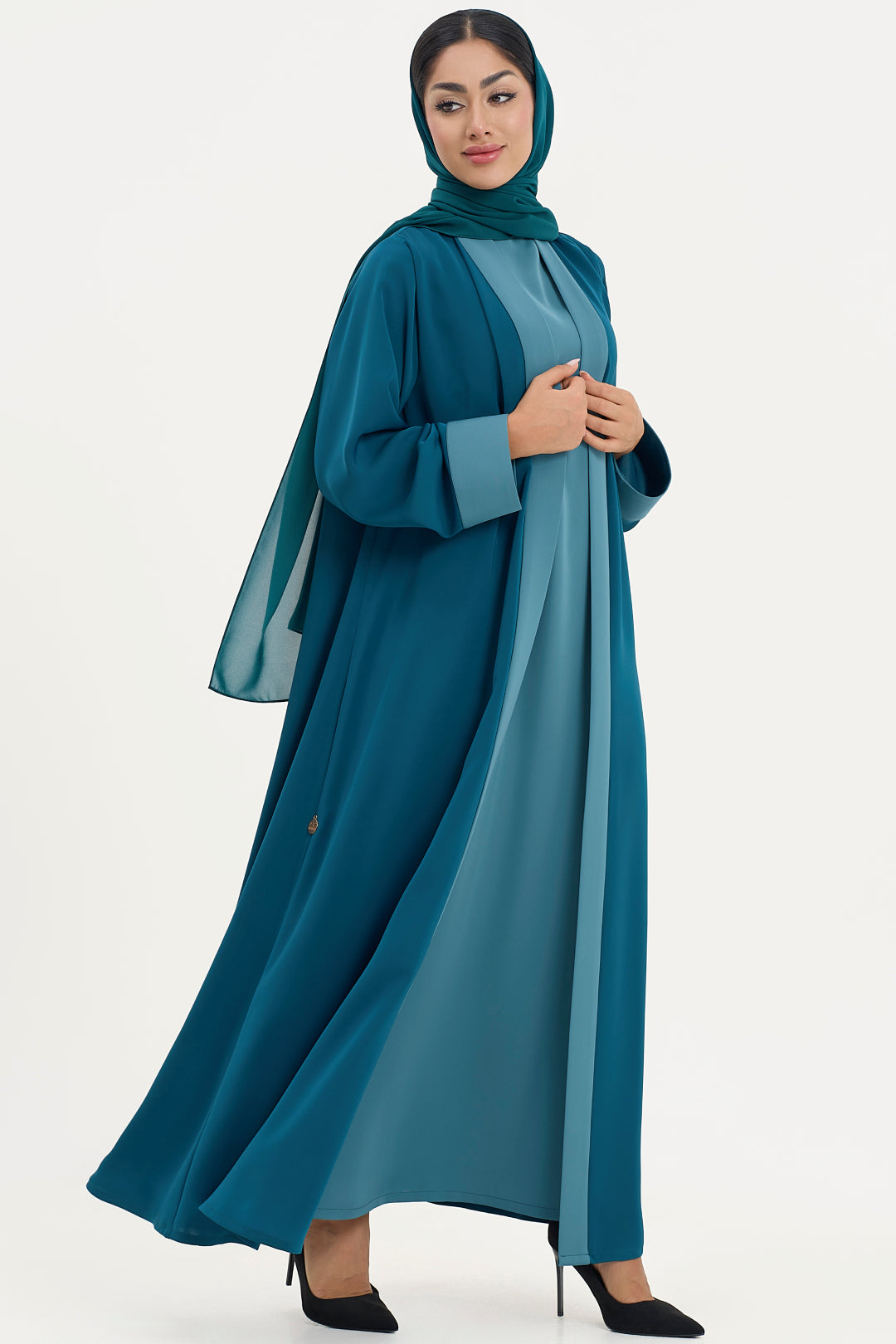 two-toned elegant Teal Colored Abaya