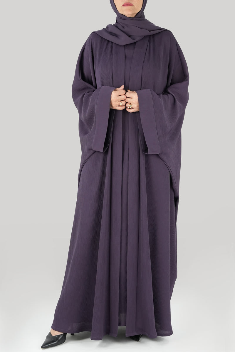 thowby Sarab Bisht Abaya purple color front pose