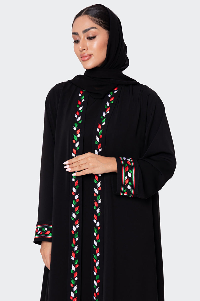 UAE National Day Black Embroidered Abaya