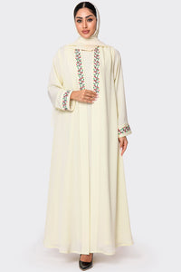 UAE National Day White Embroidered Abaya