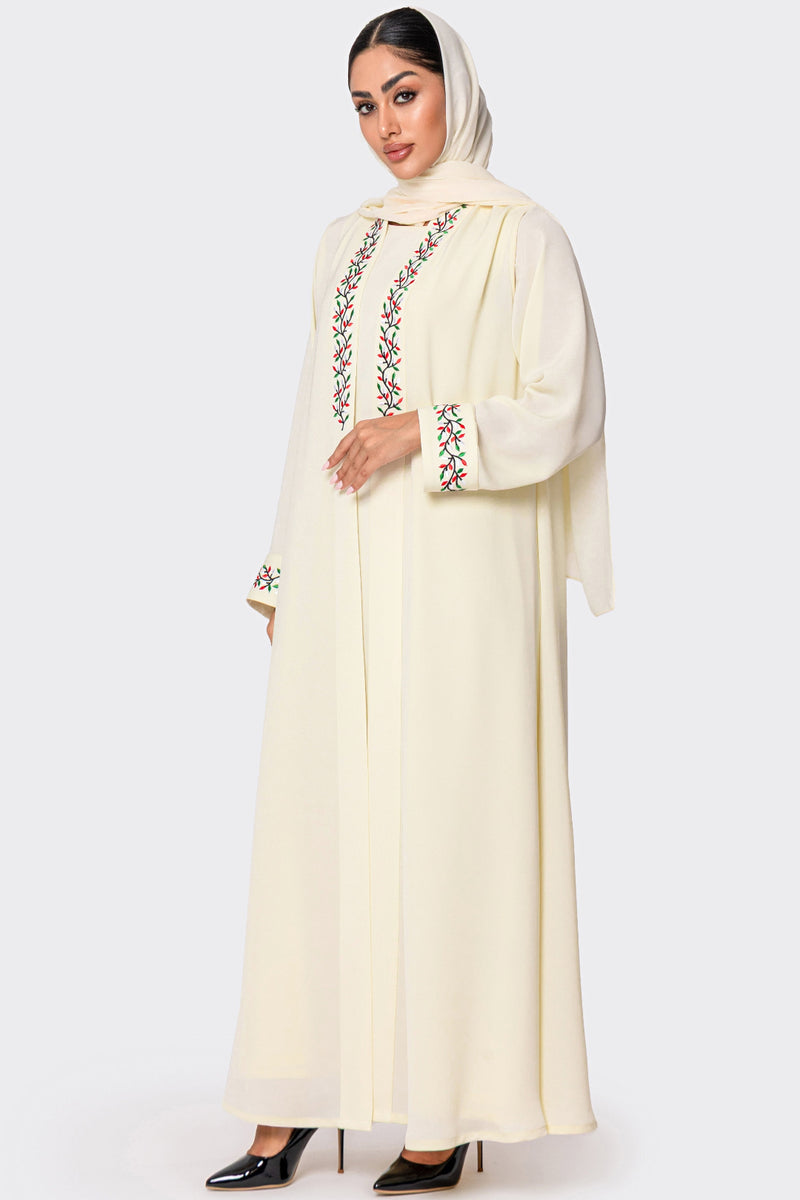 UAE National Day White Embroidered Abaya