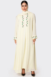 National Day White Embroidered Abaya
