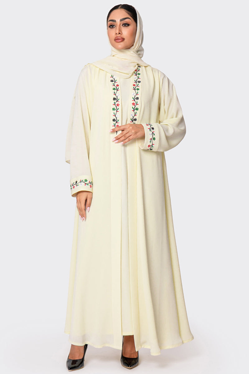 UAE National Day White Embroidered Abaya