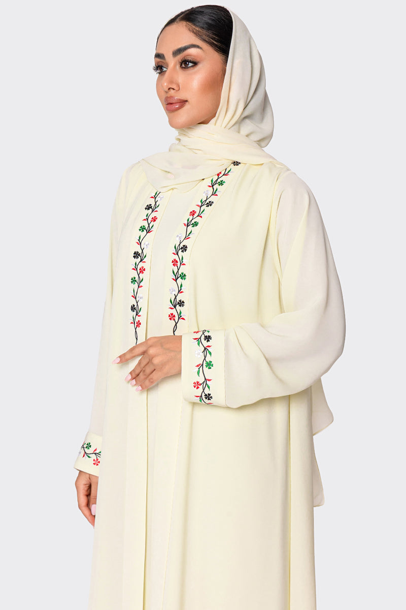 UAE National Day White Embroidered Abaya