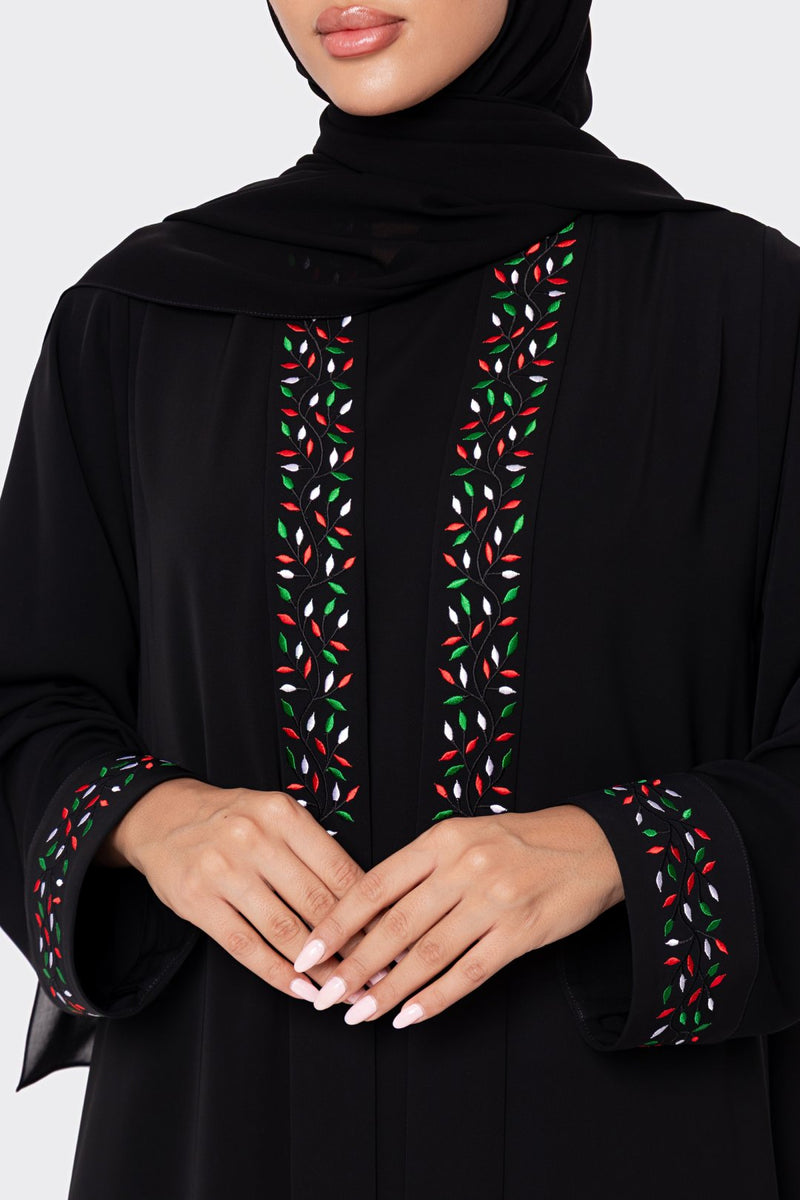 UAE National Day Black Embroidered Abaya