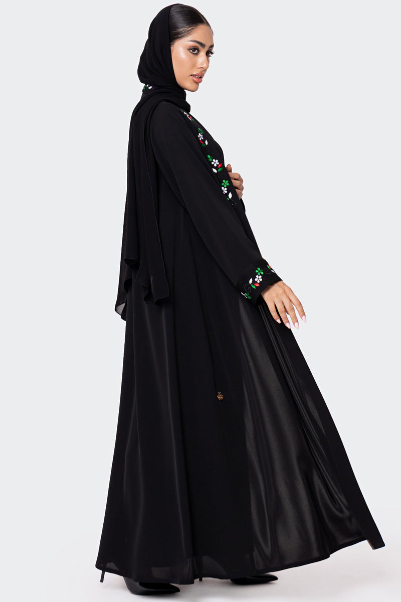 National Day Black Embroidered Abaya