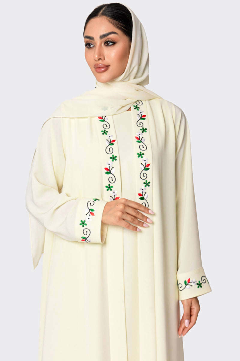 National Day White Embroidered Abaya