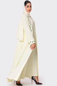 National Day White Embroidered Abaya