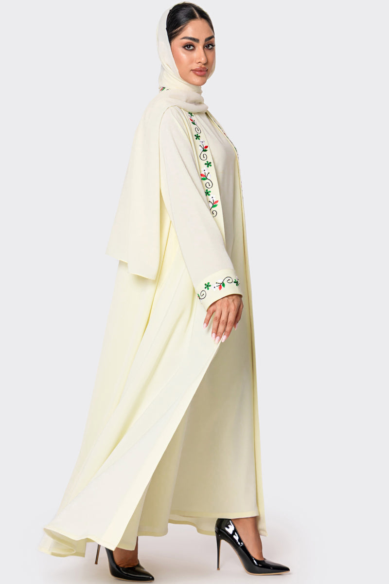 National Day White Embroidered Abaya
