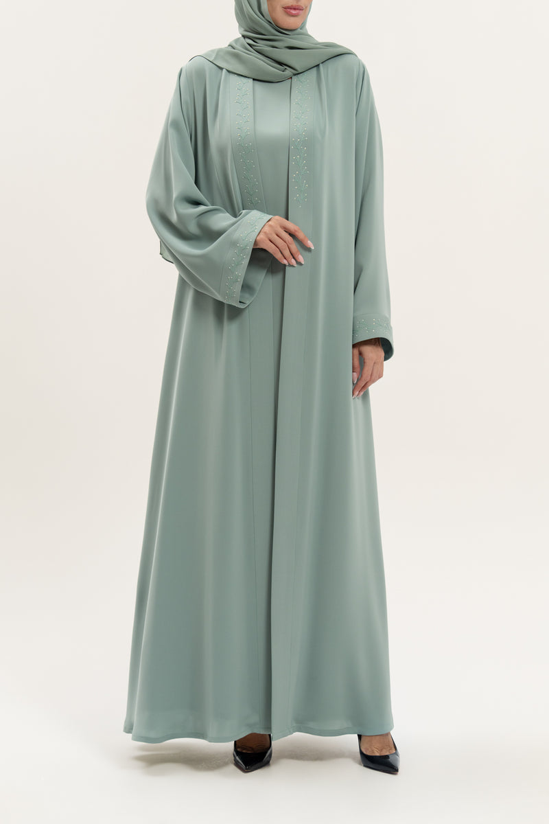 Pale Mint Green Embroidered Abaya