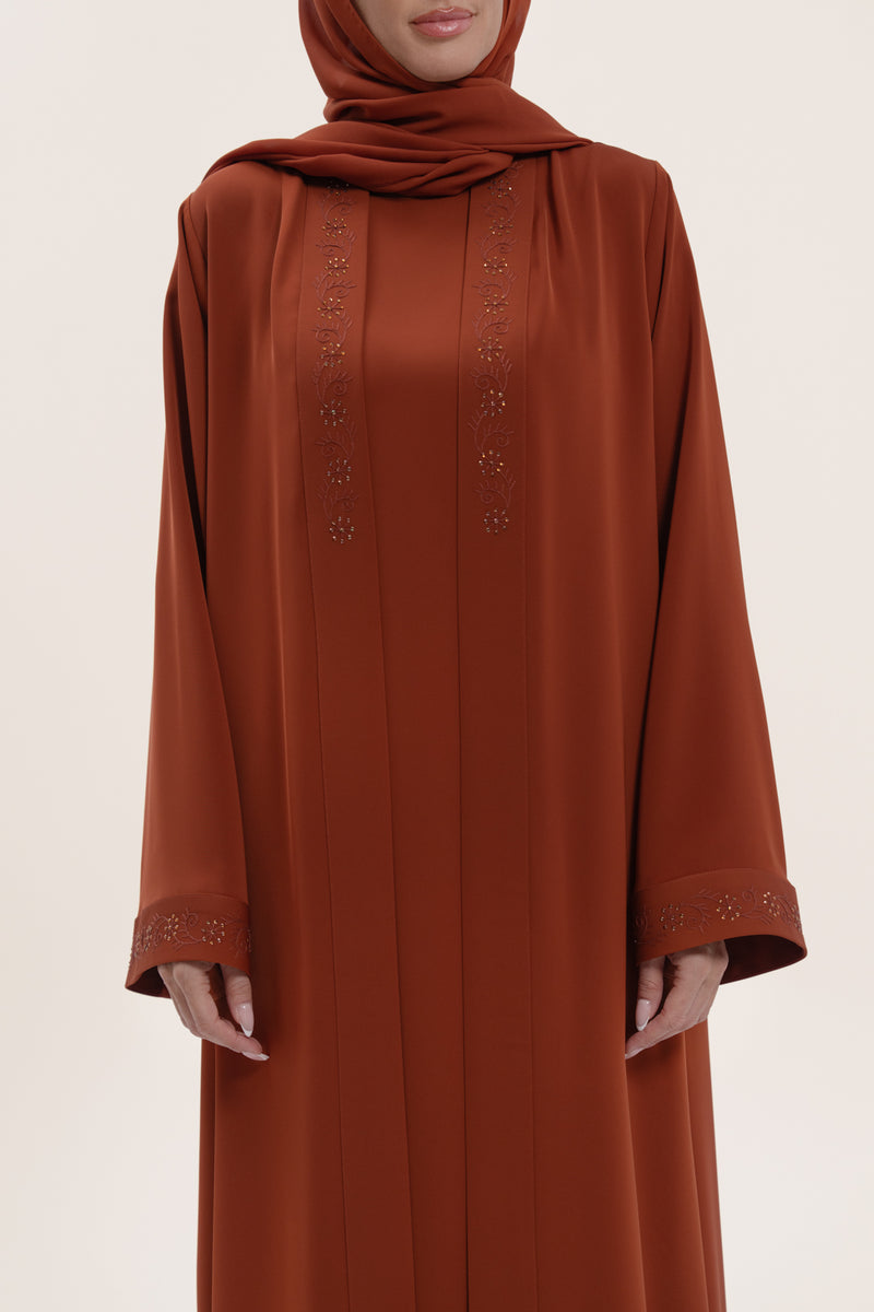 Fabulous Rust Brown Embroidered Abaya