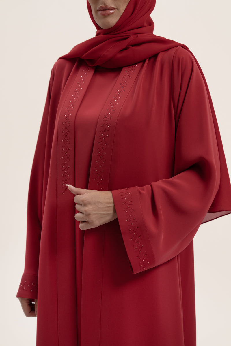 Detailed Shot of Embroidered Red Abaya