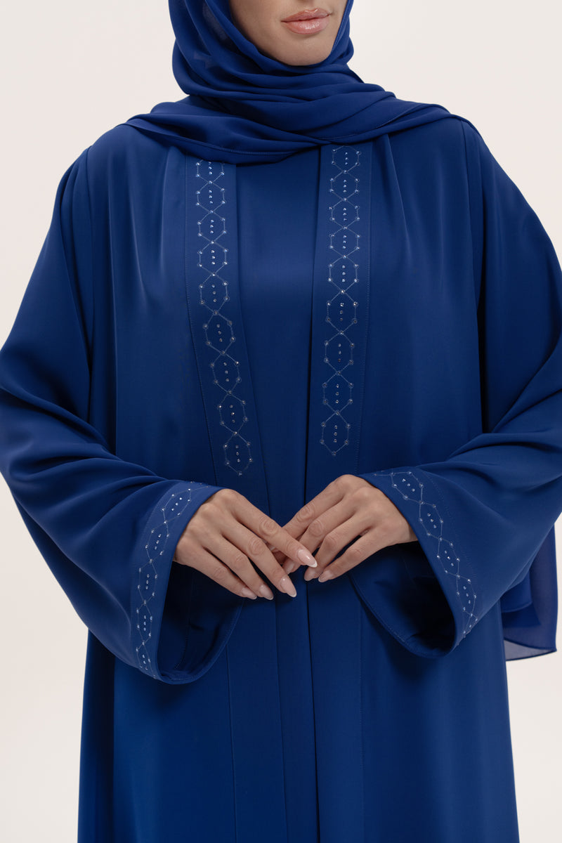 Close up shot of Blue Embroidered Abaya