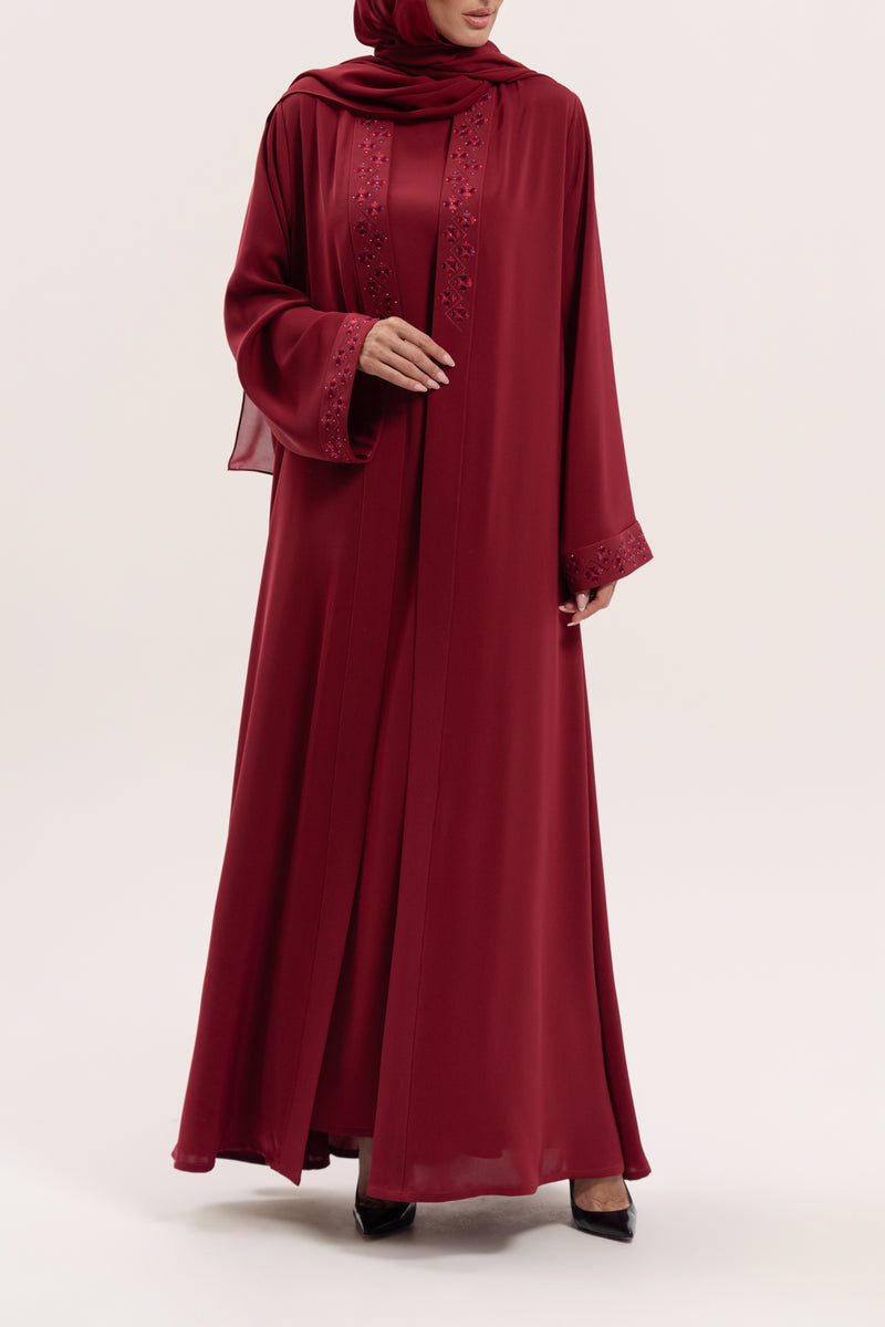 Premium Maroon Red Embroidered Abaya