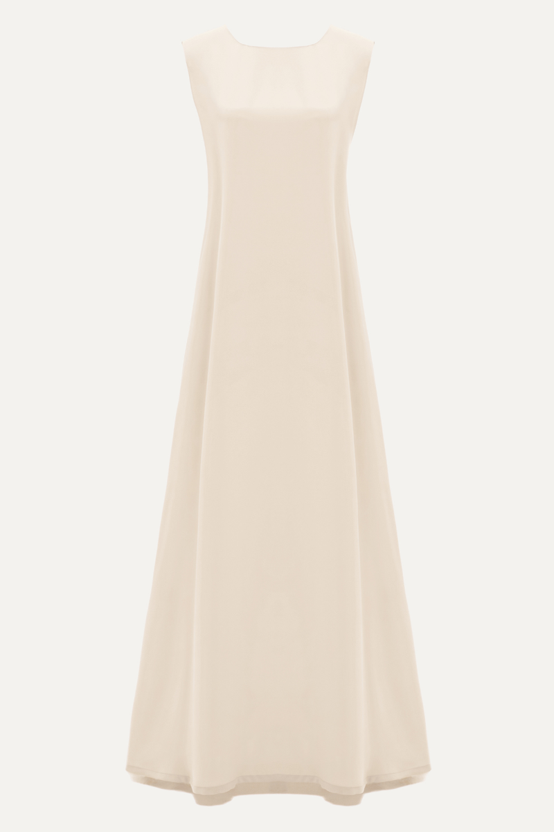 Elegant off white abaya underdress featuring inner dress detailing and soft flowing silhouette
