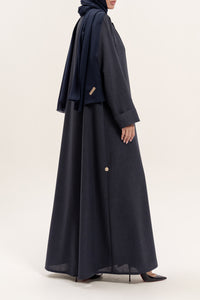 Elegant Navy Blue Linen Abaya