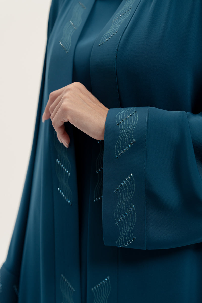 Flowy Petrol blue Embroidered Abaya