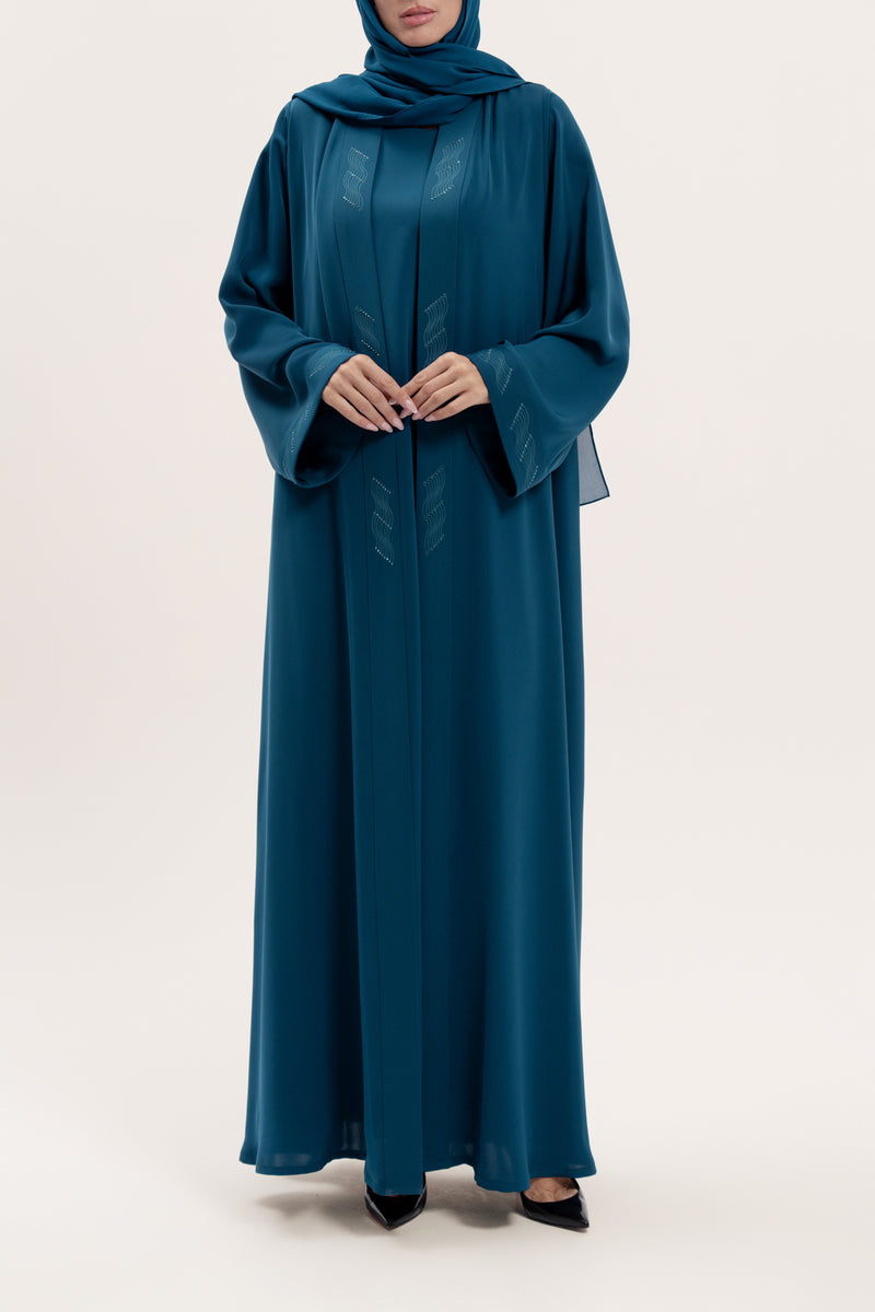 Flowy Petrol blue Embroidered Abaya