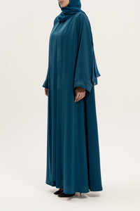 Flowy Petrol blue Embroidered Abaya