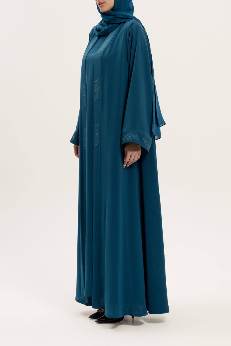 Flowy Petrol blue Embroidered Abaya