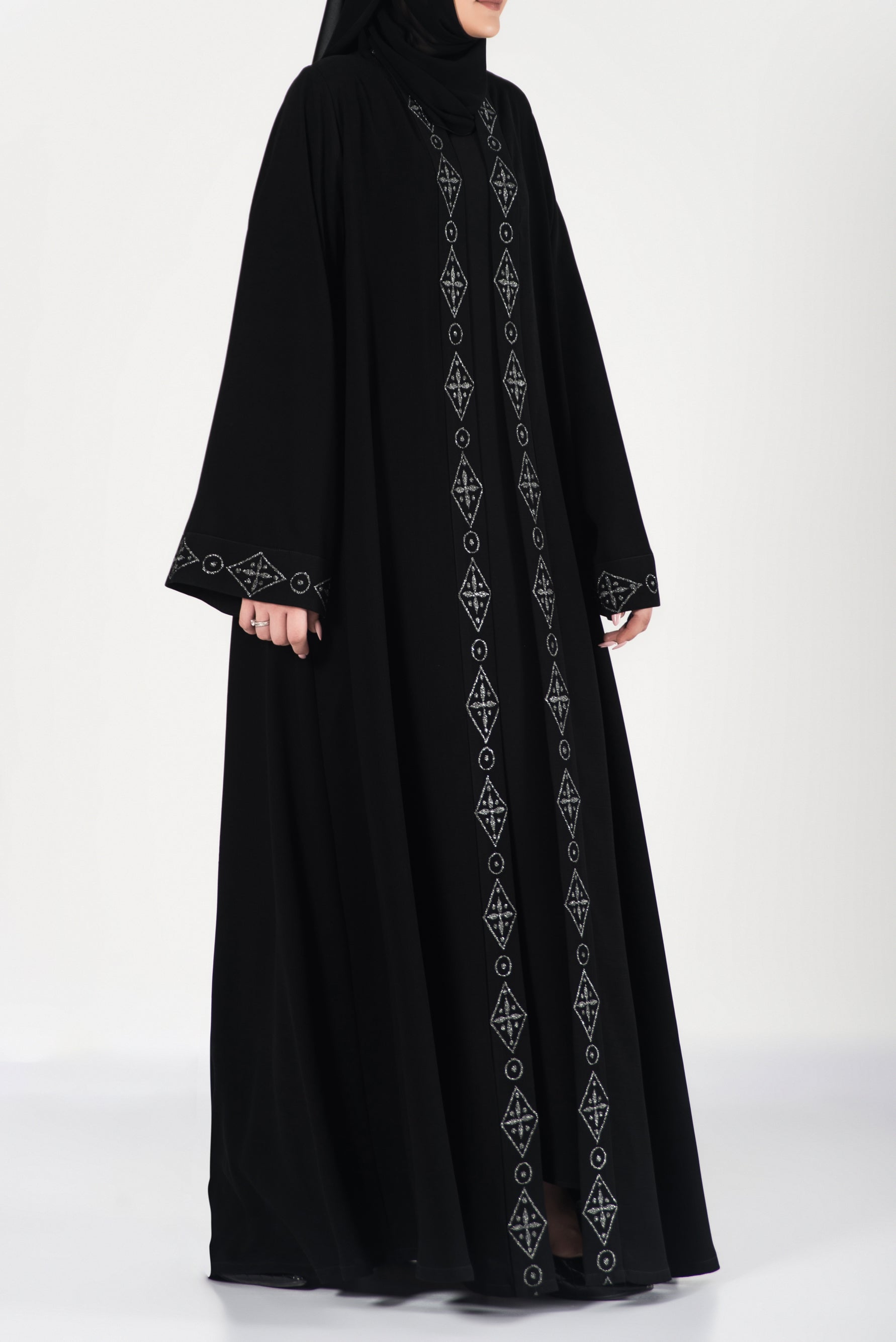  Black Embroidered Abaya - thowby - Best Black Abayas In Dubai