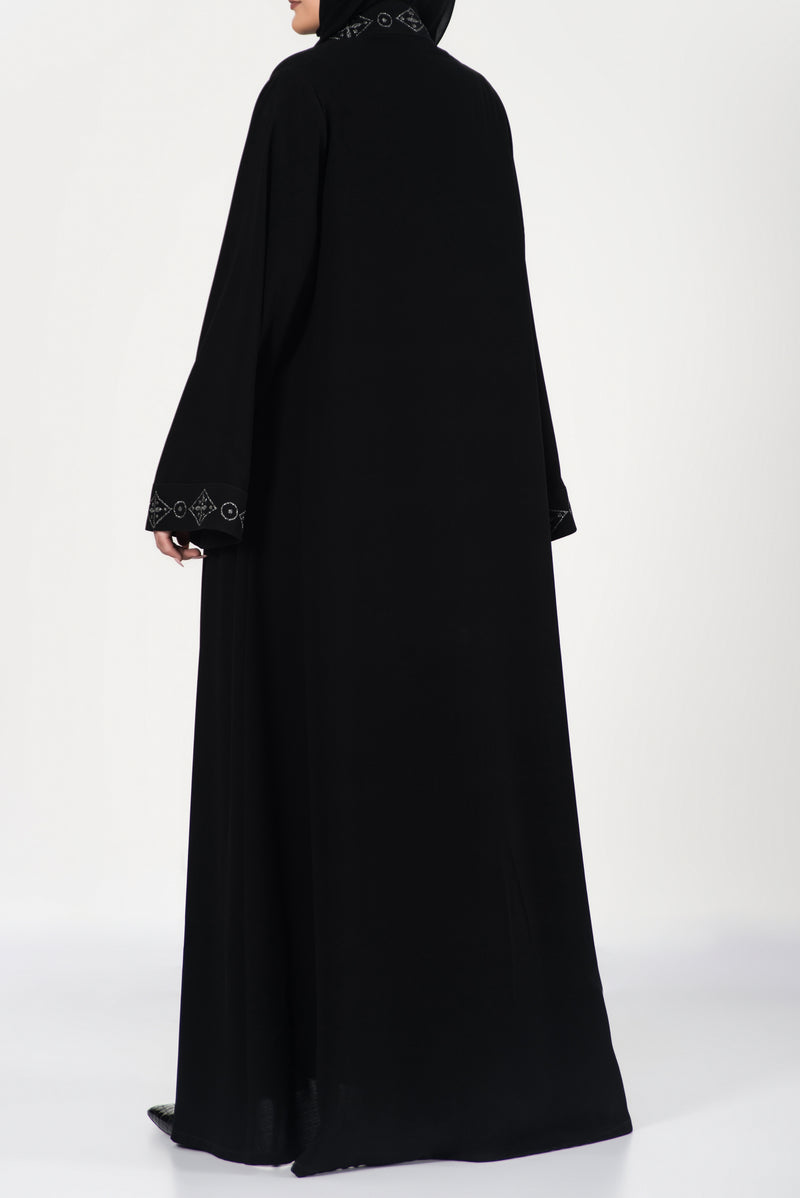  Black Embroidered Abaya - thowby - Best Black Abayas In Dubai