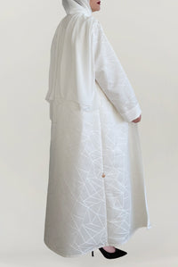 Fancy Jacquard White Abaya