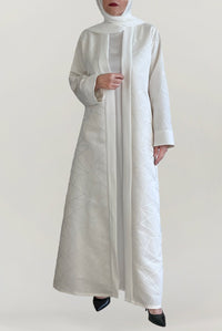 Fancy Jacquard White Abaya