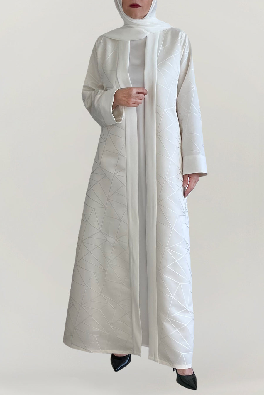 Fancy Jacquard White Abaya