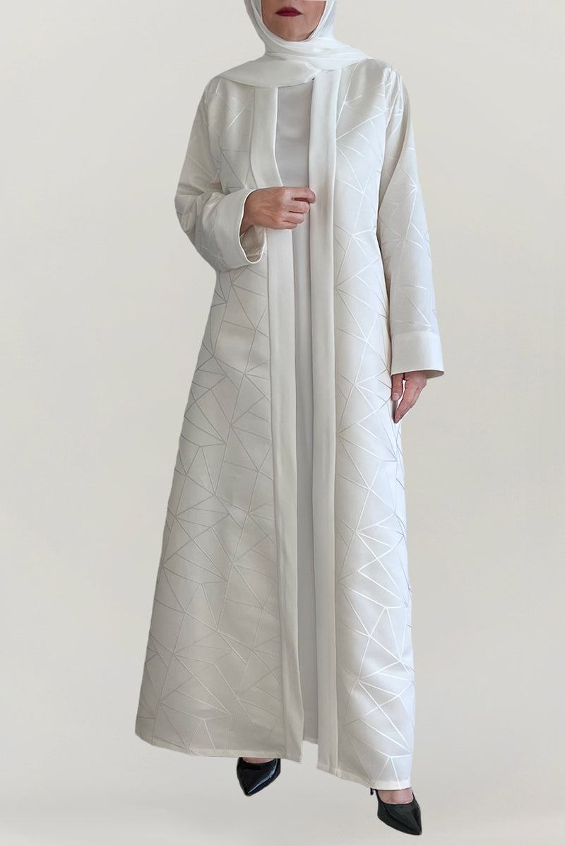 Fancy Jacquard White Abaya