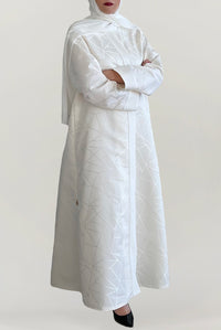 Fancy Jacquard White Abaya