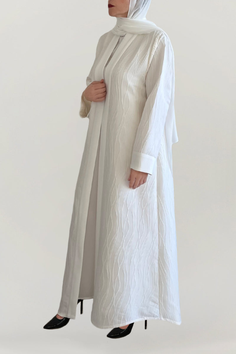 Classy Jacquard White Abaya