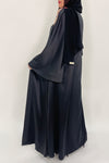 Shiny Black Flared Abaya - thowby - dubai designer abayas