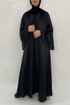 Shiny Black Flared Abaya - thowby - dubai designer abayas