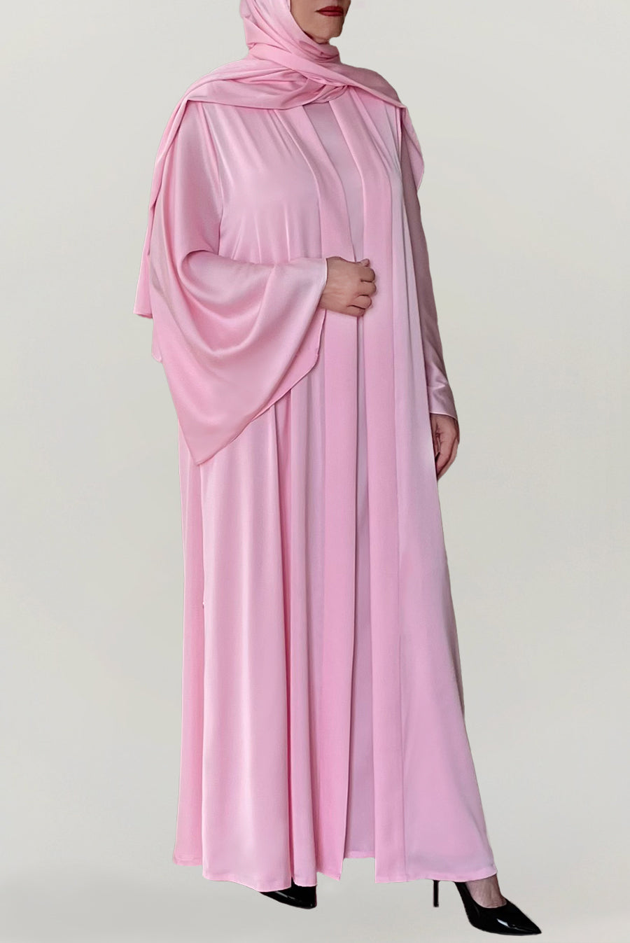 Cheerful Baby Pink Silk Abaya