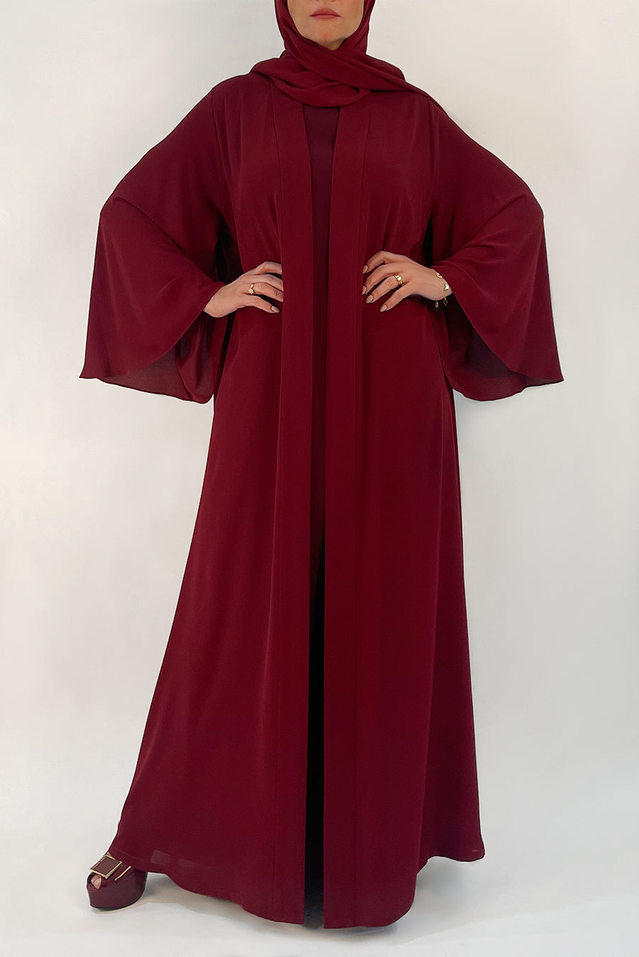 Vibrant Flowy Burgundy Colored Abaya