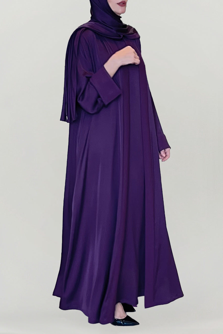 Stylish Dark Purple Silk Abaya Set Lilyana thowby ثـوبي